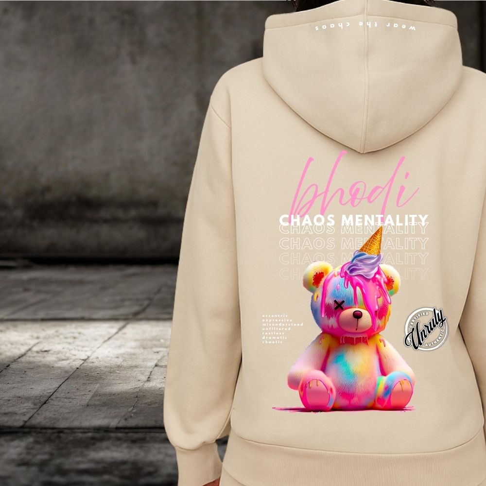 Beige hoodie with printed design